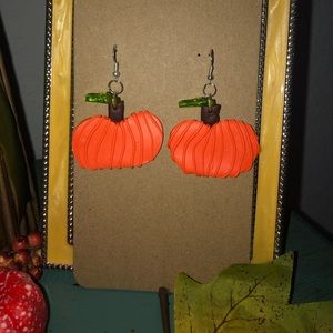 Pumpkin with Leaf Clay Earrings